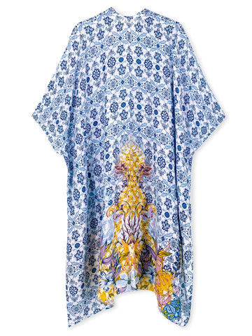 Blue Mixed Flowers Kimono - Shopmossrose